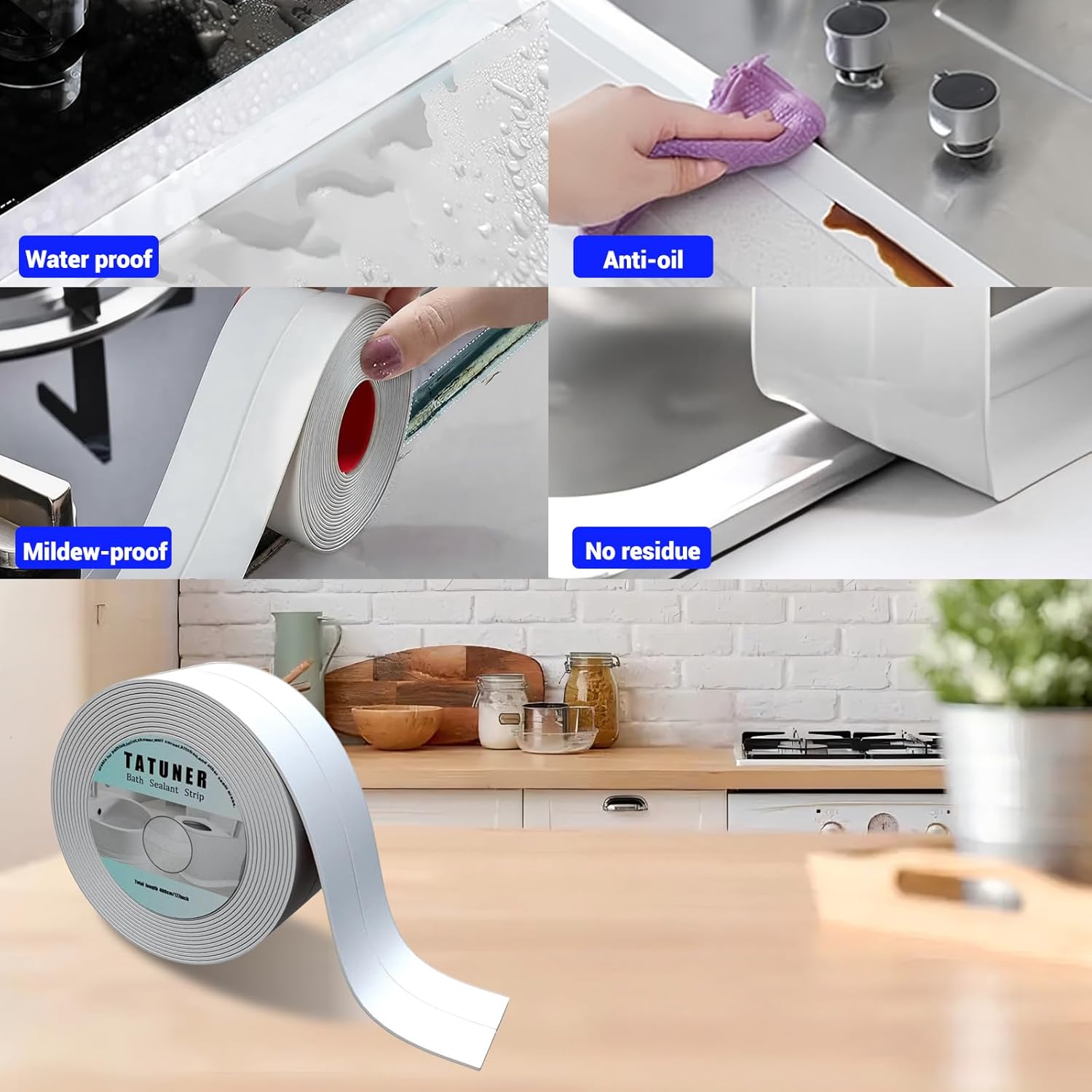 Detalle de TATUNER Bath Sealant Strip: Self-Adhesive Caulk Tape for Waterproof Bathroom Corners
