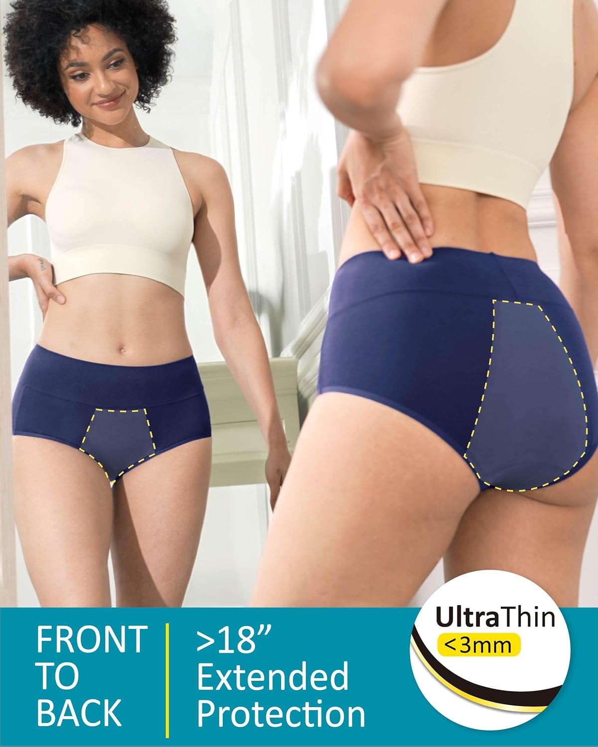 Detalle 2 de Neione Heavy Flow Cotton Period Underwear, High-Waisted Full-Coverage 3-Pack
