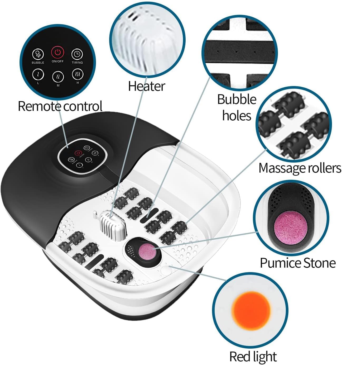 Thumbnail 3 de KNQZE Foot Spa and Massager with Heater: Heated Soothing Foot Bath with Remote, Pumice Stone & 16 Rollers