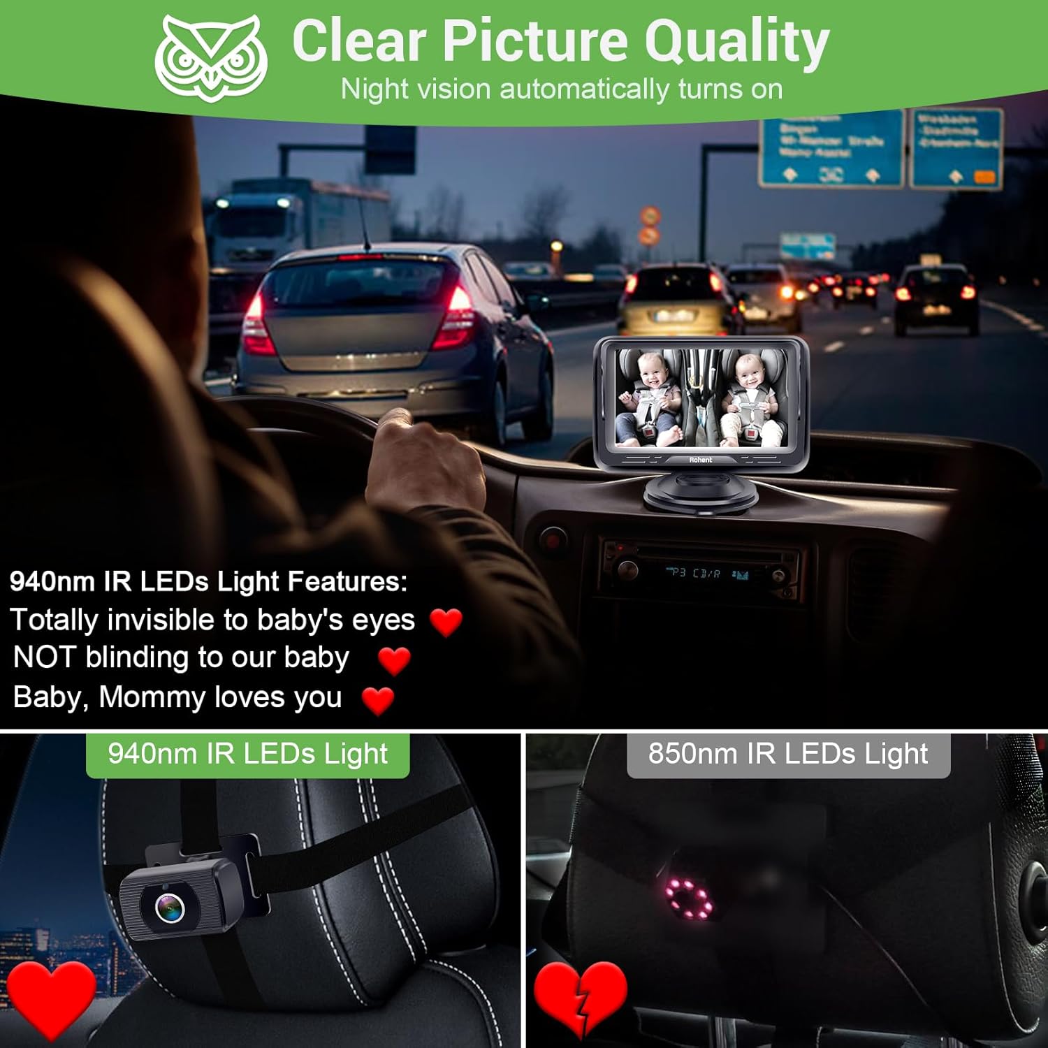 Thumbnail 1 de Rohent N06 Baby Car Camera HD 1080P with 4.3-inch mirror-style screen and night vision