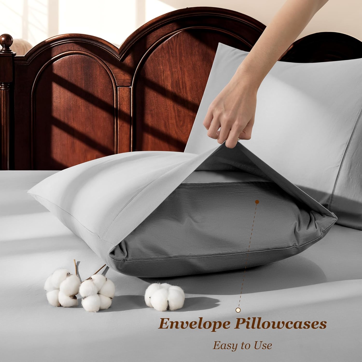 Thumbnail 5 de LBRO2M 1000 Thread Count 100% Egyptian Cotton Queen Sheet Set (Sateen, Grey) — Deep Pocket, All-Season