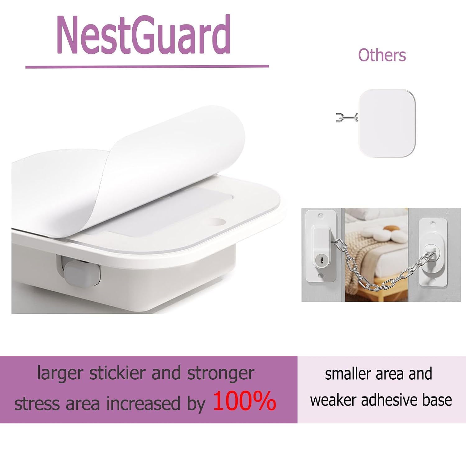 Detalle de NestGuard Child Proof Door Lock, 2-Pack Adjustable Stainless Steel Strap, White