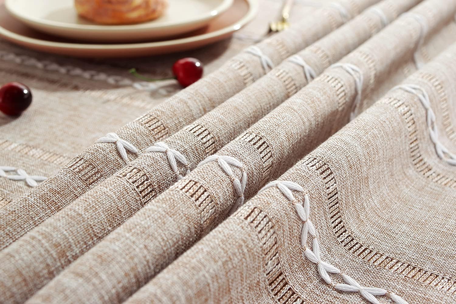 Detalle de Chassic 60 x 84 Inches Farmhouse Style Linen Tablecloth in Light Coffee