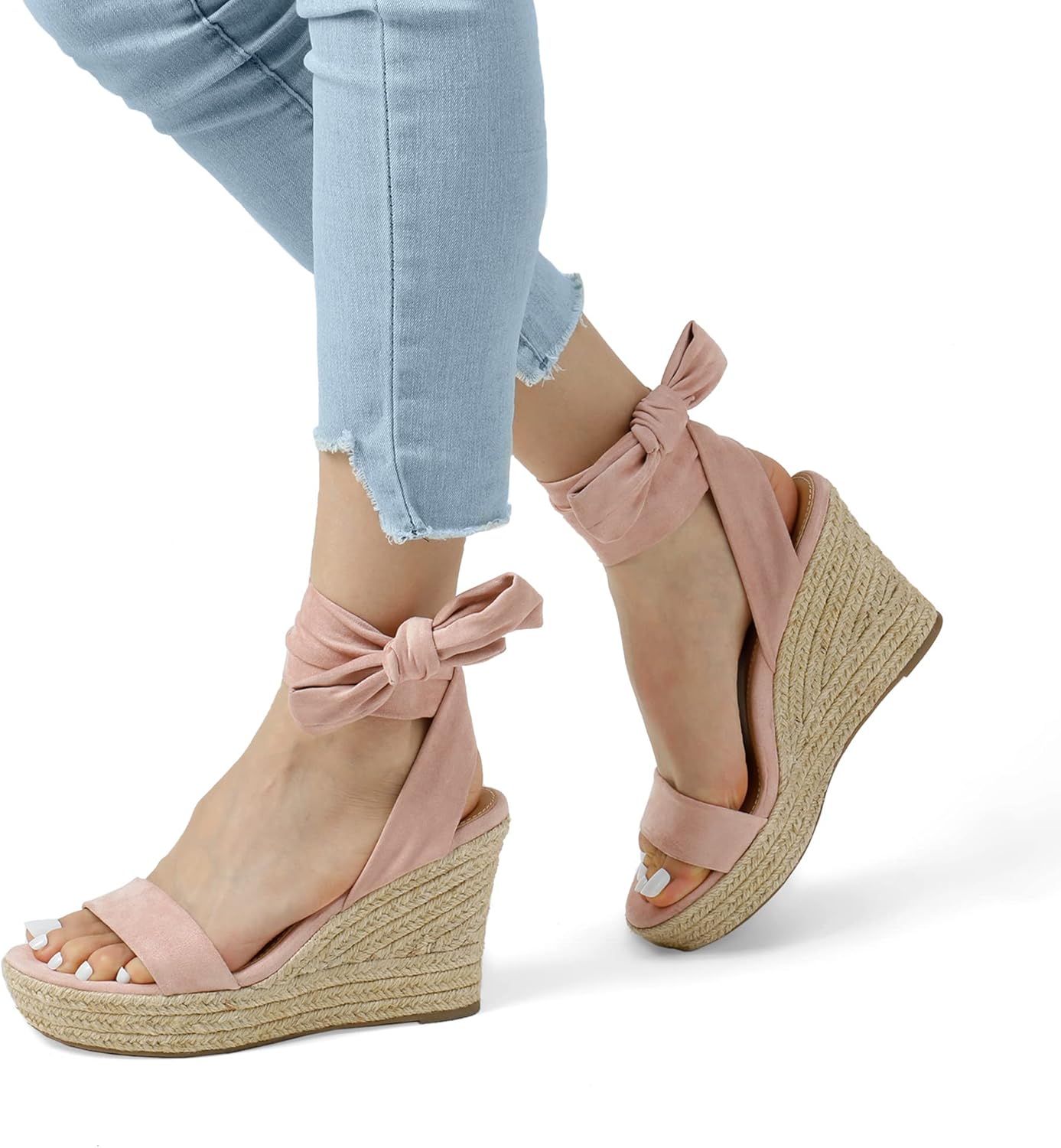 Thumbnail 4 de DREAM PAIRS Open Toe Espadrille Wedges with Tie Straps