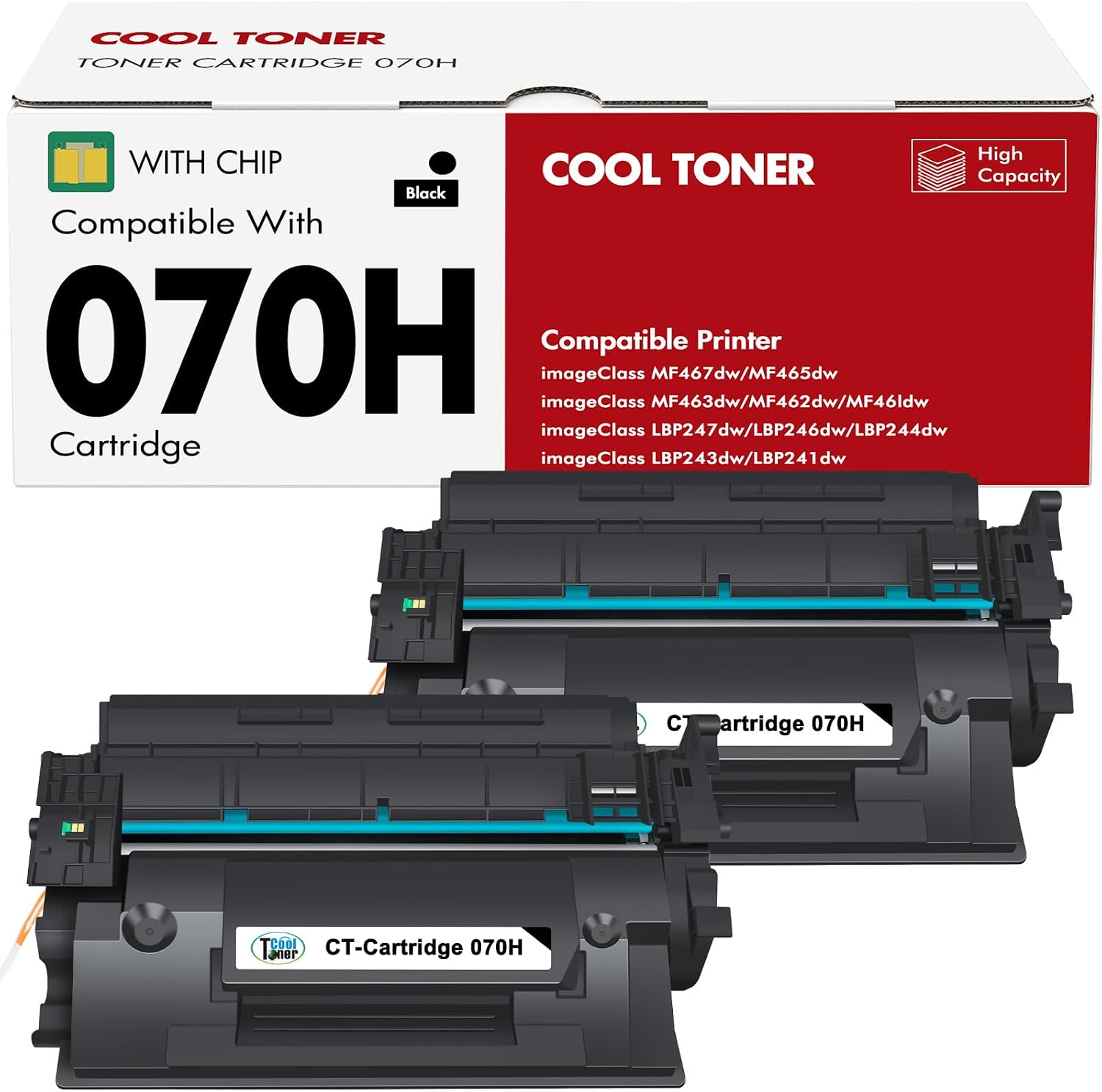 Detalle de Cool Toner 070H 070 Black Toner Cartridge 2-Pack for Canon, 10,200 Pages Each