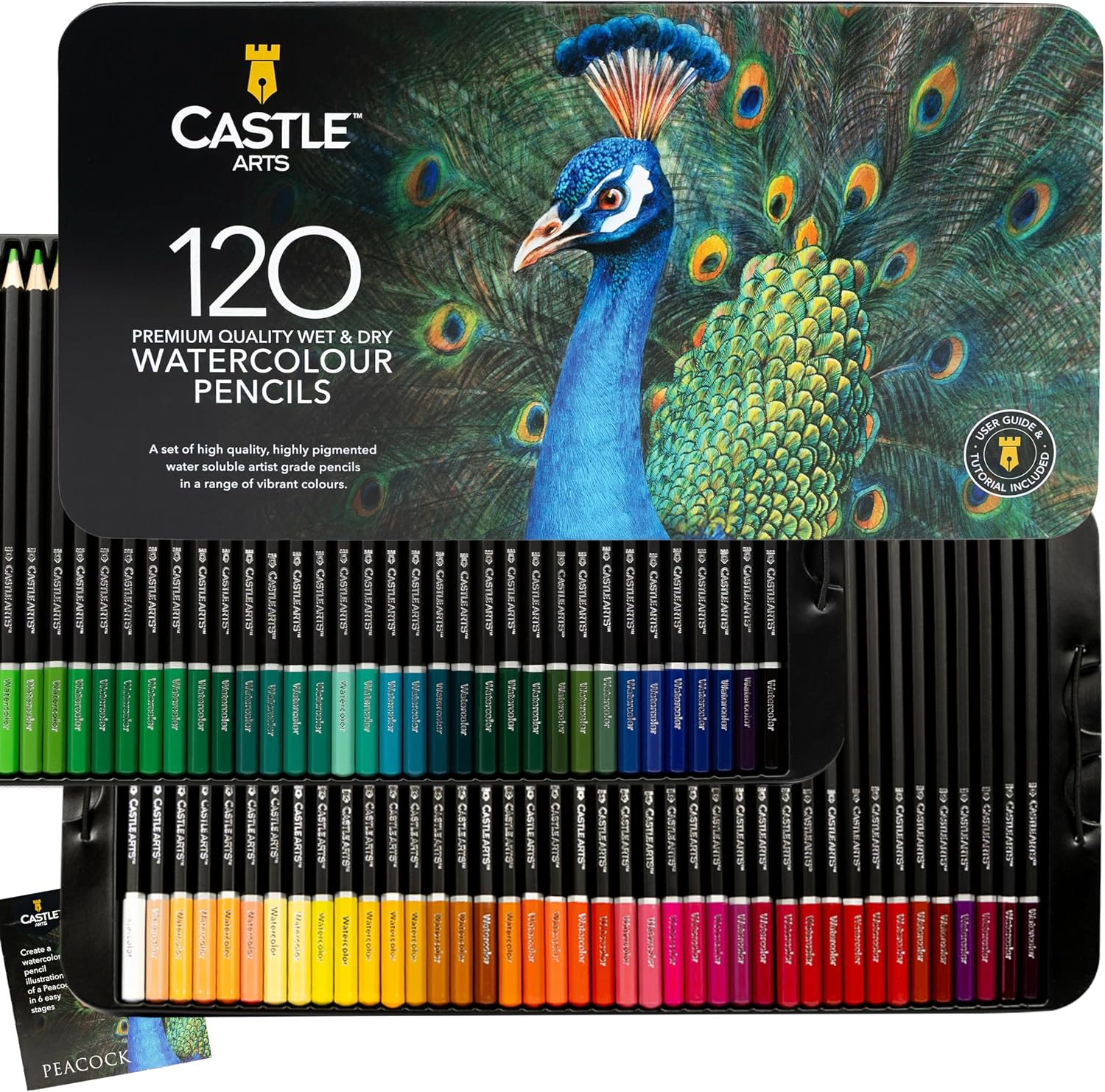 Detalle de Castle Art Supplies set da 120 matite acquerellabili con cofanetto metallico