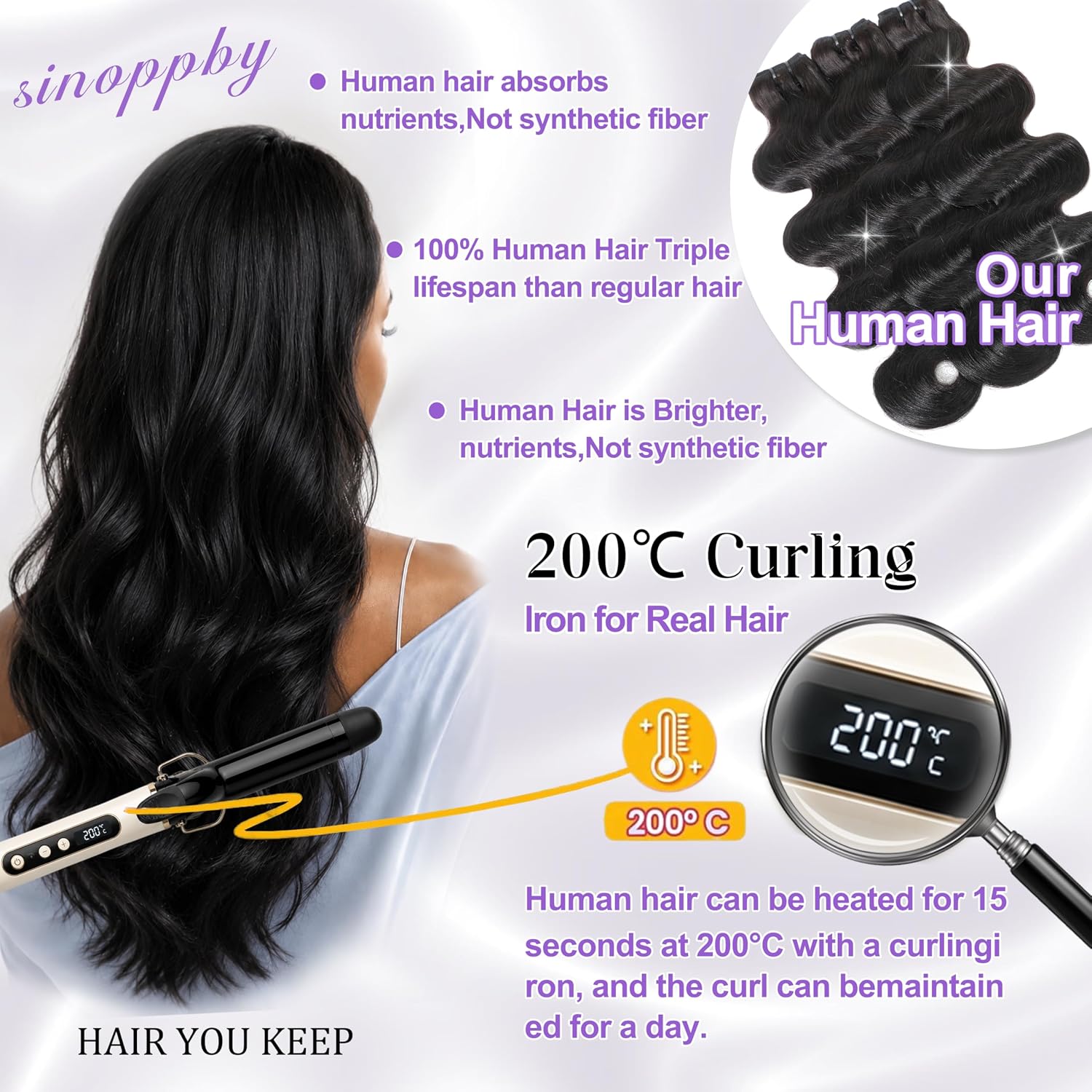 Thumbnail 3 de 16A Body Wave 3 Bundle Pack — Virgin Indian Hair Extensions (20, 22, 24 inches) with Direction Cuticles
