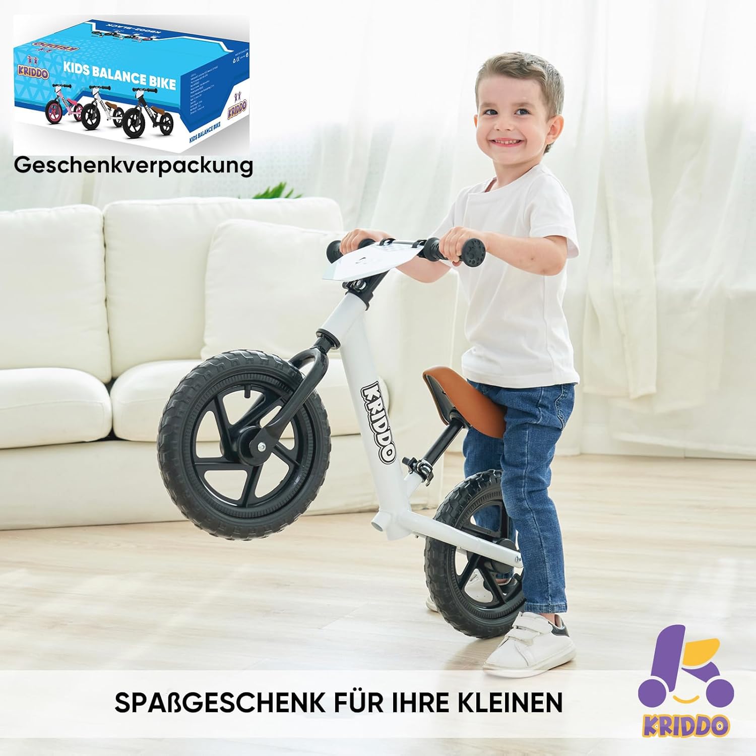 Thumbnail 3 de KRIDDO Kinder-Laufrad ab 2 Jahren (18 Monate–5 Jahre), 12 Zoll mit individualisierbarem Schild
