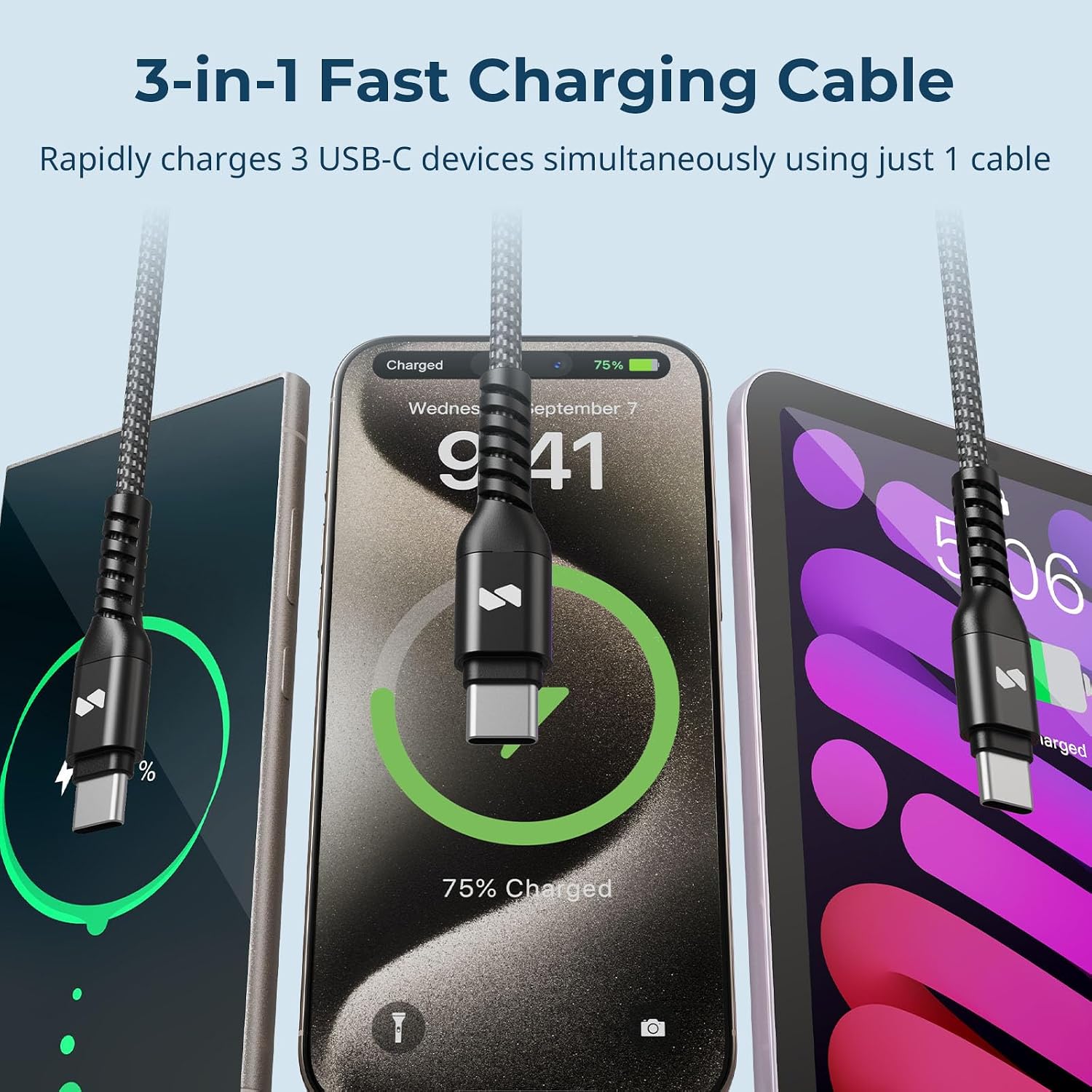 Thumbnail 1 de SMALLRIG 5079 3-in-1 USB-C-oplaadkabel, 100 W en USB 2.0-dataoverdracht