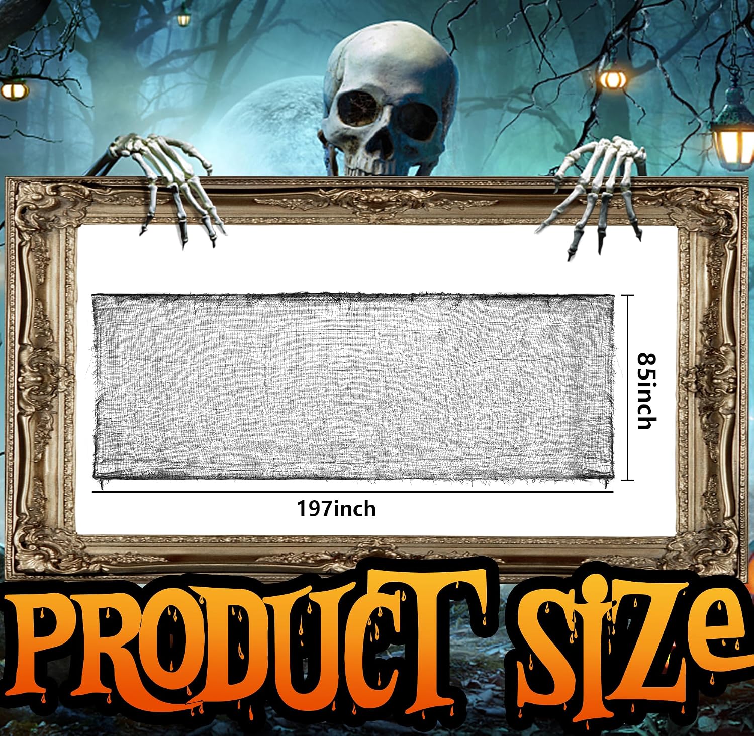 Detalle 2 de RunNico RunNico12 Halloween Creepy Cloth, 197" x 85" Black Cotton Gauze