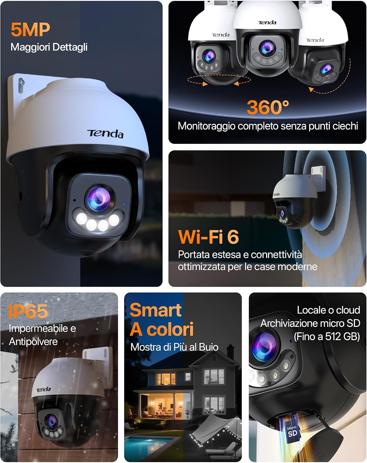 Detalle 2 de Telecamera Wi‑Fi esterna 3K 5MP PTZ Tenda