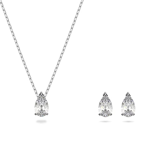 Detalle de Swarovski Set Attract Taglio Pear Bianco – Collana e Orecchini Placcato Rodio