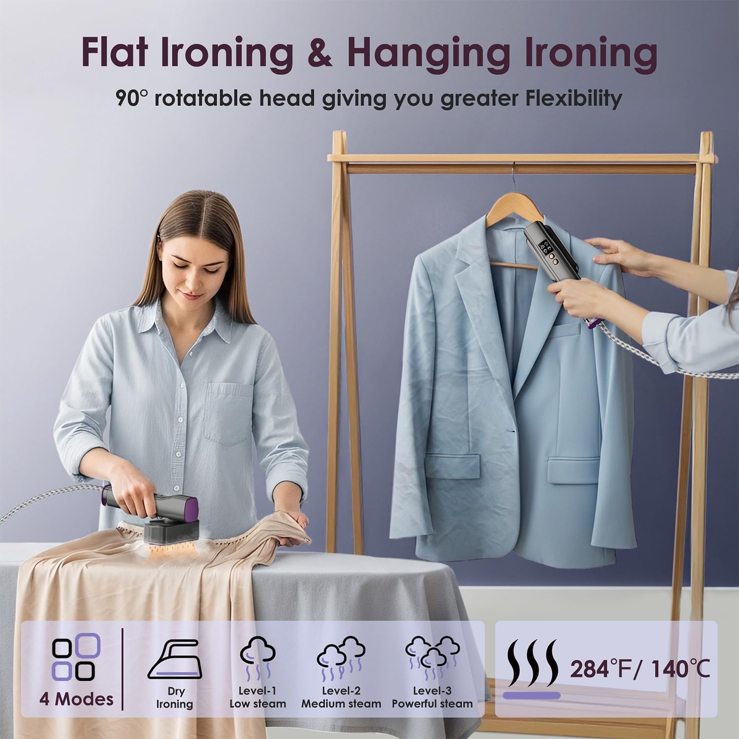 Thumbnail 3 de VIWAVE Clothes Steamer Handheld — 100–240V Dual Voltage Travel Steamer (2-in-1) with LED Display