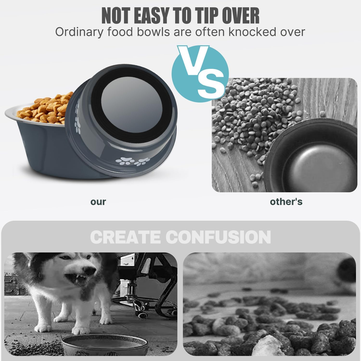 Detalle de SUOXU Stainless Steel Dog Bowls with Non-Slip Rubber Bottom