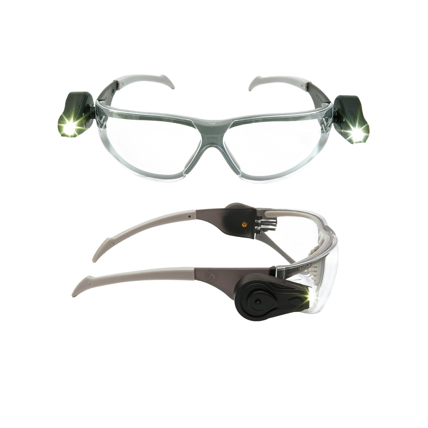 Detalle 2 de 3M LIGHT VISION LEDLV Schutzbrille mit LED-Beleuchtung – AS/AF/UV, klare Scheibe, silber-schwarzer Rahmen