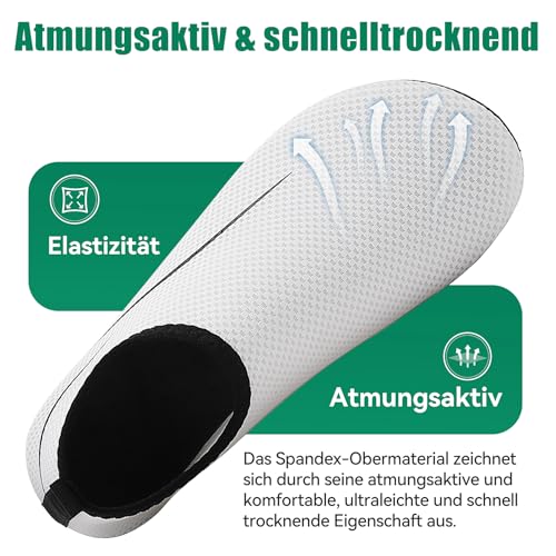 Detalle de RUOMU Badeschuhe Damen Herren – Schnelltrocknende Aqua Schuhe in Weiß, EU 39