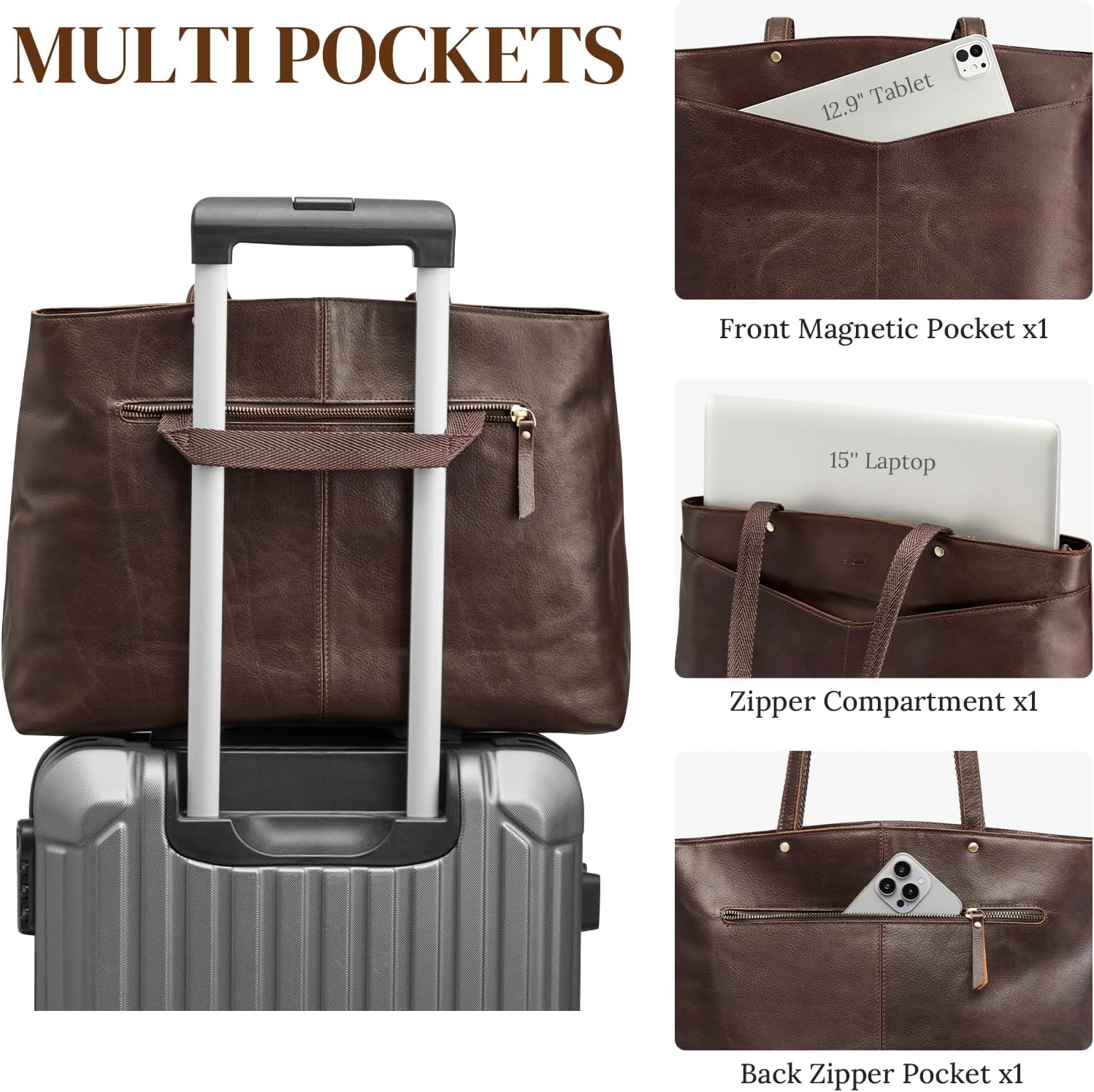 Thumbnail 4 de S-ZONE Genuine Leather Tote Bag for Women – Versatile Work & Travel Companion