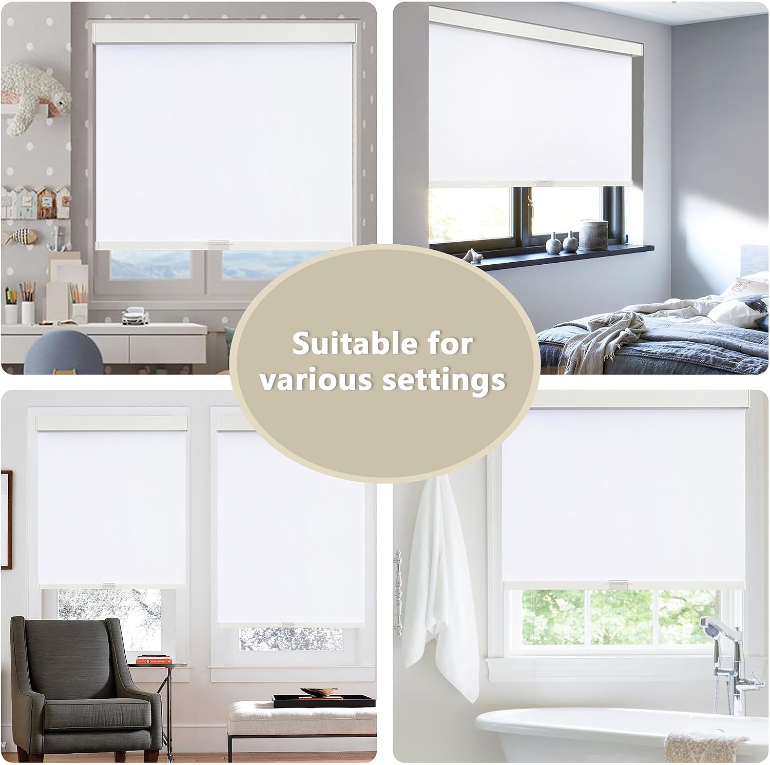Detalle de SUNOFF Cordless Blackout Roller Shade, 40"W x 72"H, White with Valance