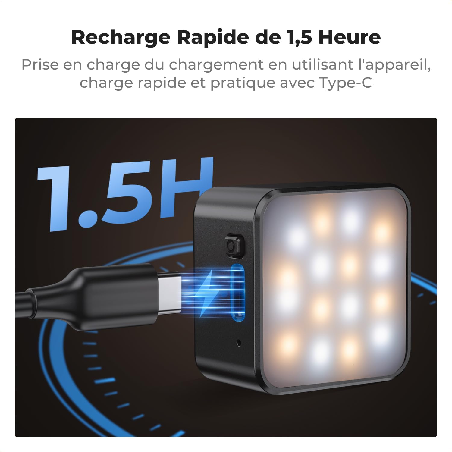 Thumbnail 6 de K&F CONCEPT LM61 Mini Lumière Magnétique pour DJI Osmo Pocket 3/4 — LED USB‑C 1W, 3000K/4500K/6000K, 2 niveaux de luminosité