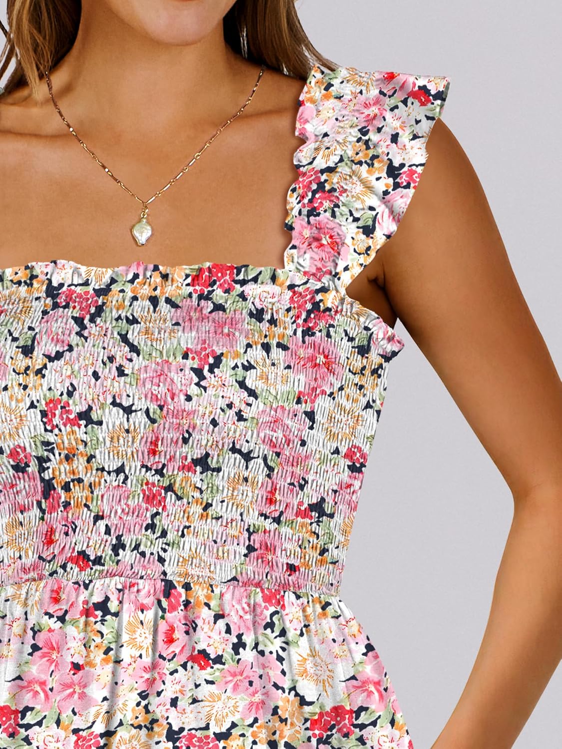 Thumbnail 6 de ANRABESS Women’s Summer Sleeveless Square-Neck Smocked Ruffle Backless Dress (Boho/Beach)