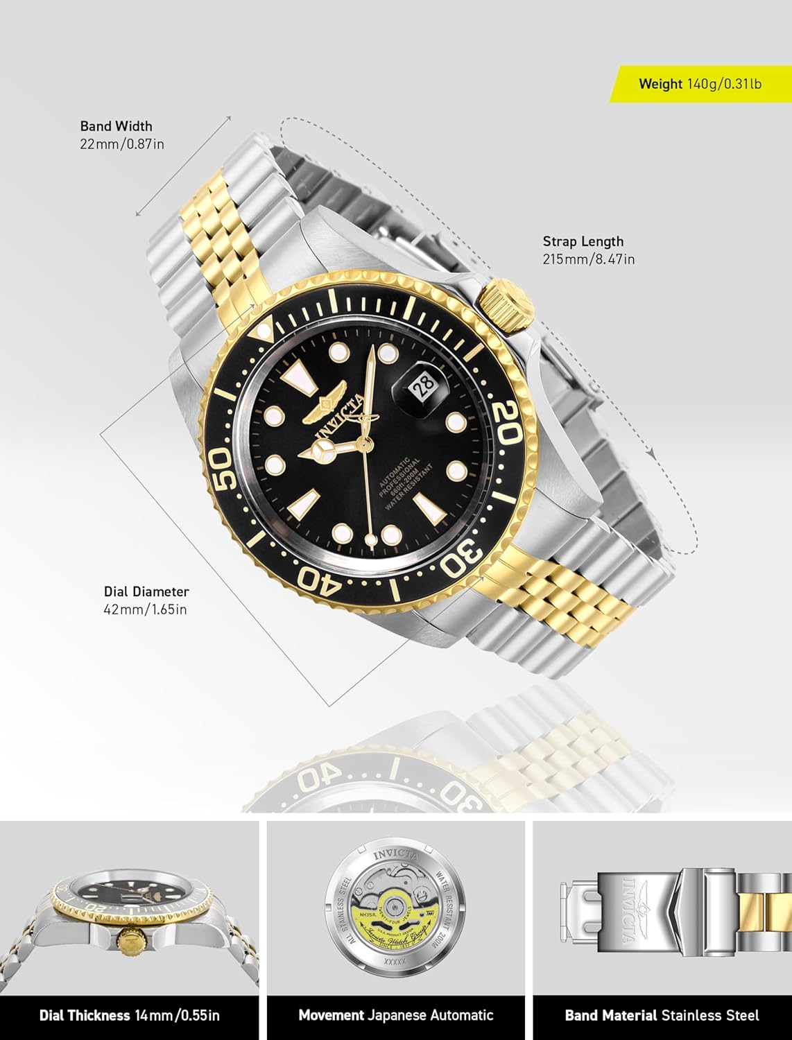 Detalle de Invicta Pro Diver Montre Homme Mouvement Automatique en Acier Inoxydable – 42 mm