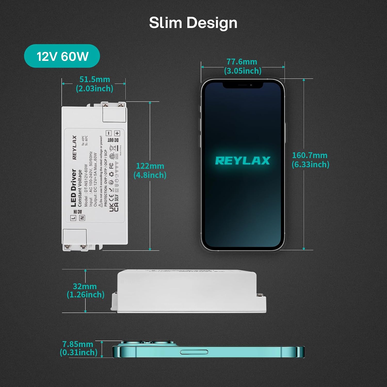 Detalle de REYLAX 12V 60W 5A LED Driver (240V AC to 12V DC) constant voltage power supply