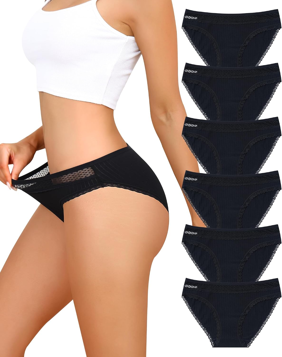 Thumbnail 6 de Levao Culotte Femme Coton Dentelle – Lot de 6, slip brésilien coton doux et dentelle finesse