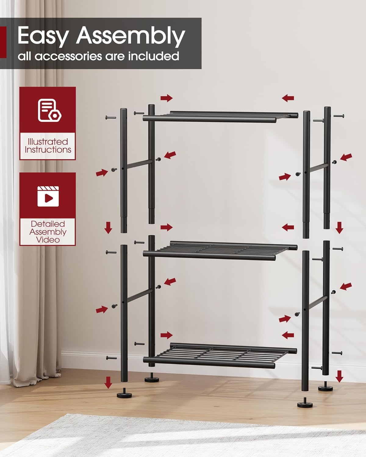 Thumbnail 6 de Sakugi 3-Tier Storage Shelves (18" x 12" x 30") — Metal Garage Shelf Organizer with Adjustable Leveling Feet