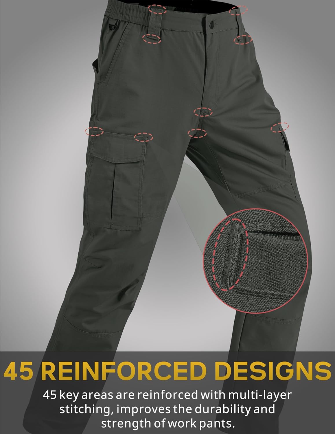 Detalle de CNBQDD Mens Work Pants: Ripstop Waterproof Cargo Pants with 7 Pockets