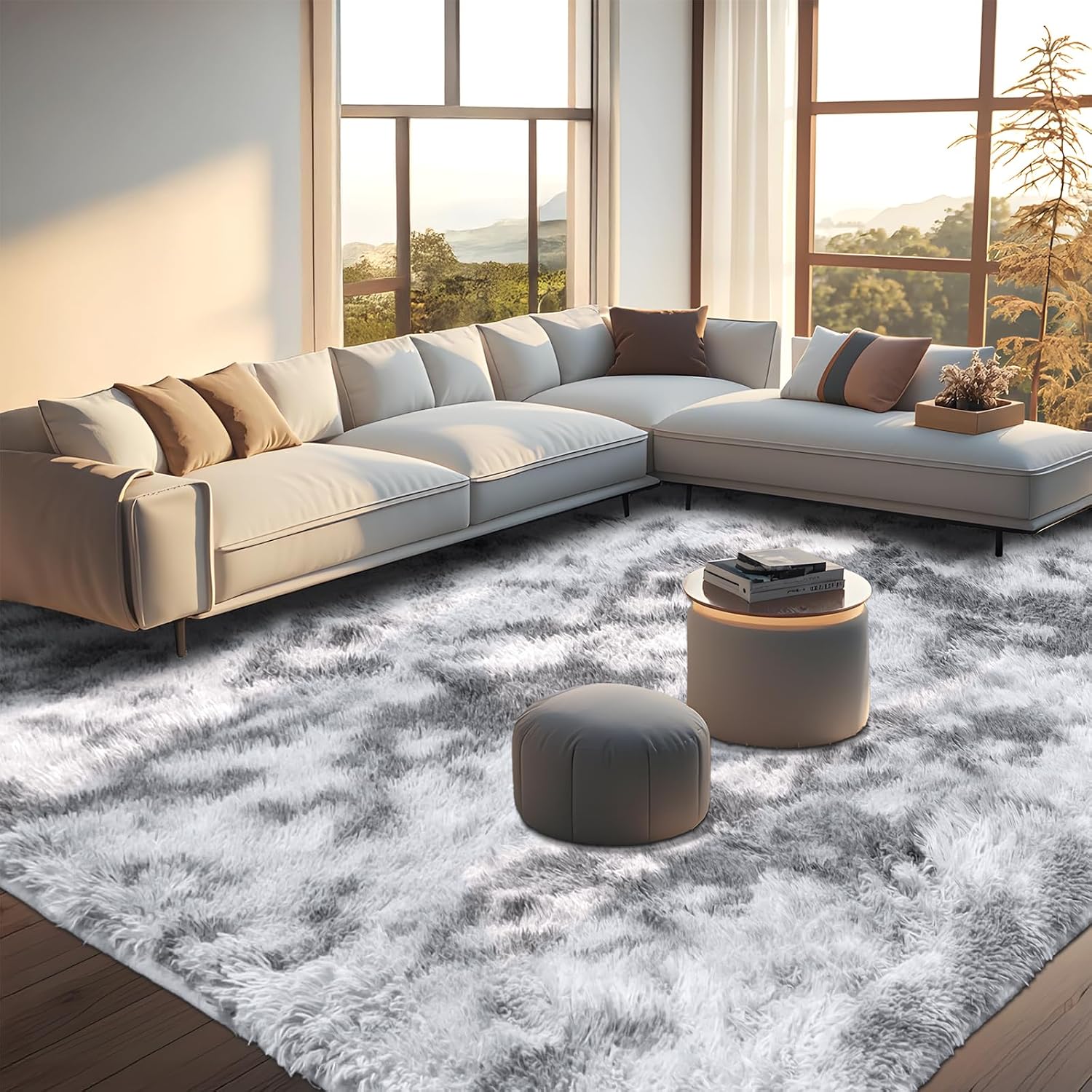 Detalle de 160x230cm Grey Large Shaggy Rug