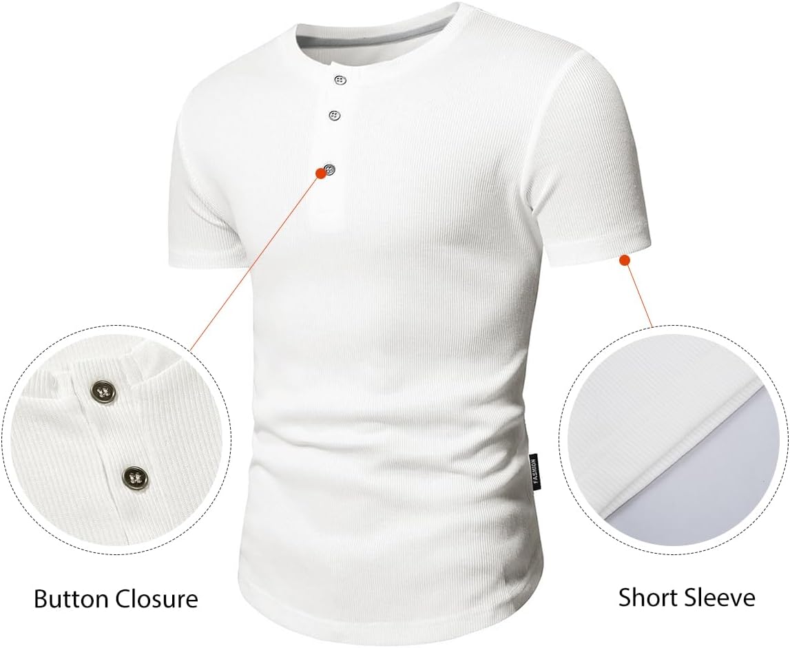 Thumbnail 3 de JMIERR Men's Muscle Slim Henley Shirt with Button Placket