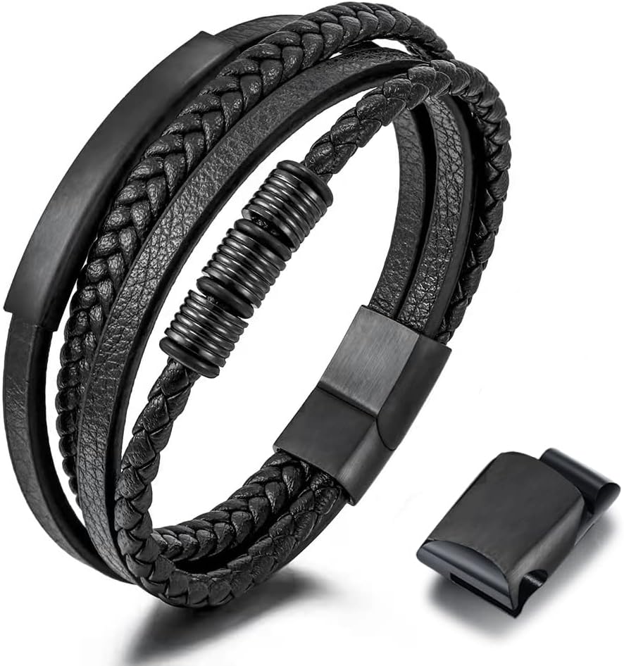 Detalle de Gkmamrg Pulsera de cuero para hombre 22,5 cm