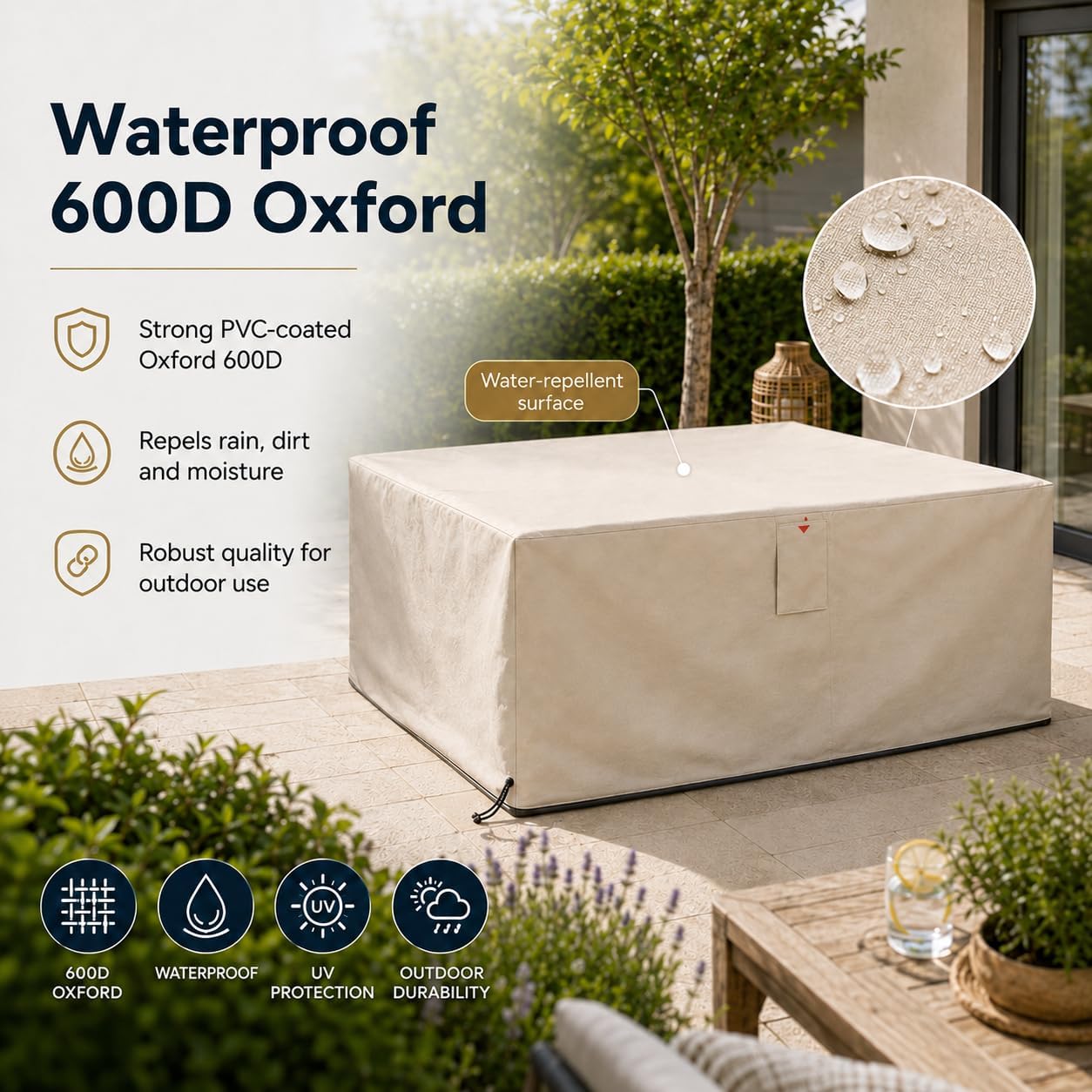 Detalle de HOME It Garden – pokrowiec na meble ogrodowe Oxford 600D, 210 × 155 × 95 cm