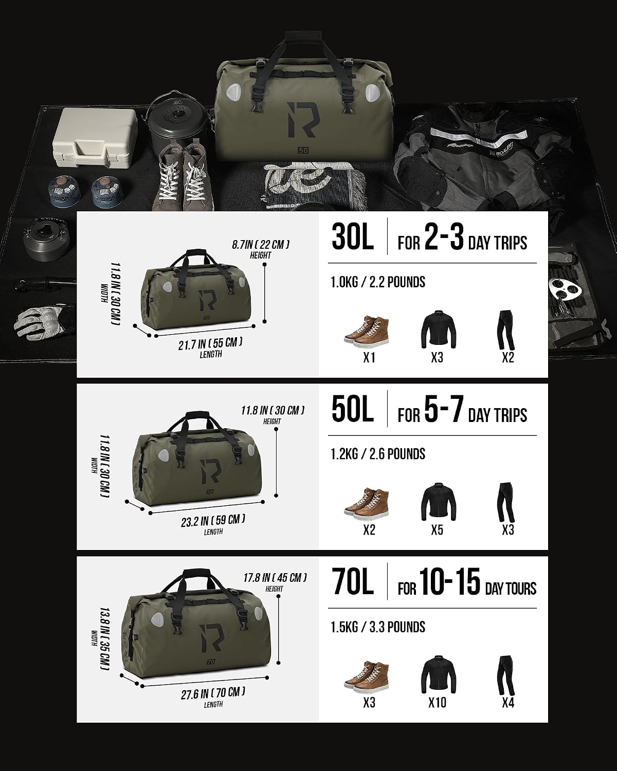 Thumbnail 4 de BORLENI Motorcycle Tail Bag 70L