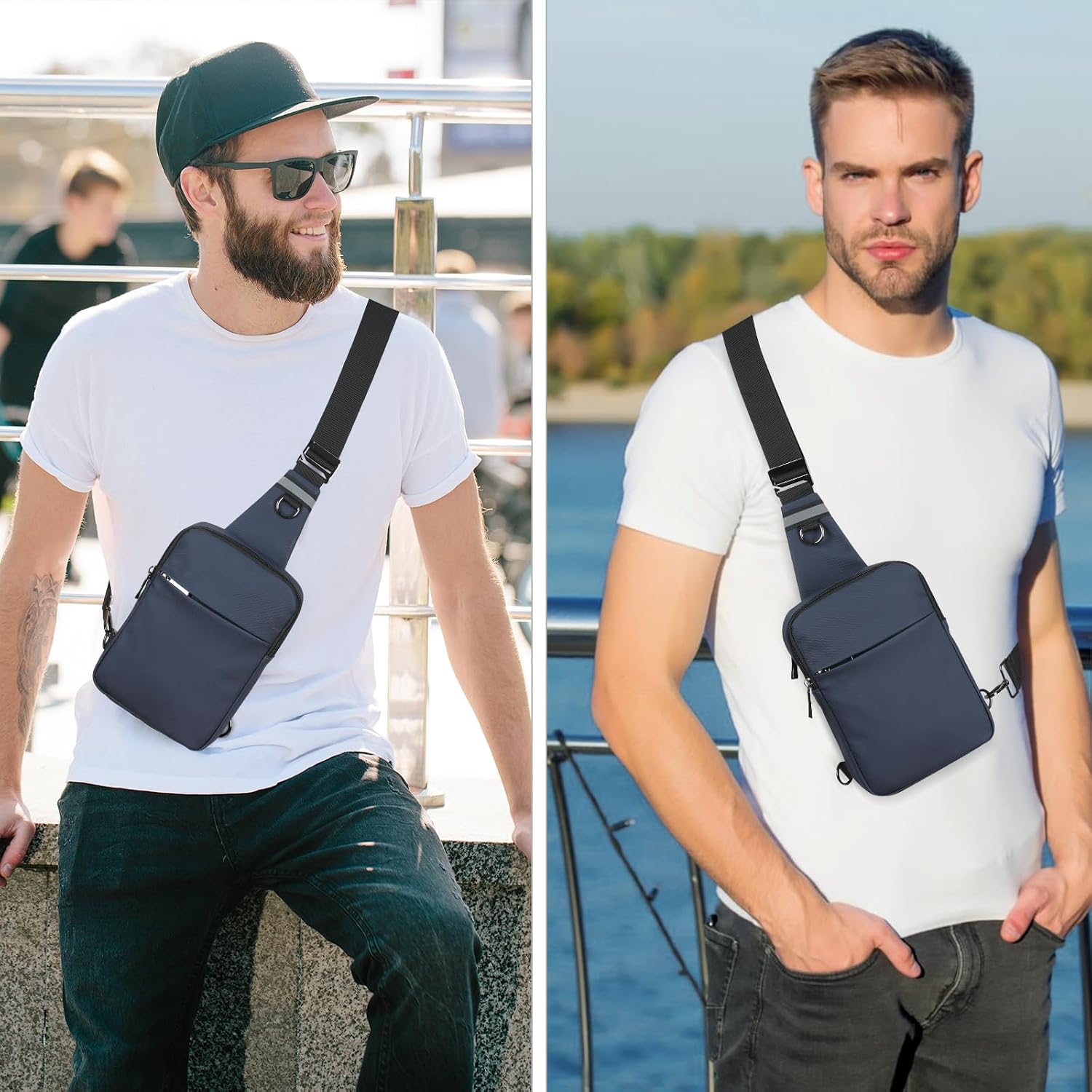 Detalle de Tibroni Tibroni Sling Bag : petit sac à bandoulière RFID pour homme et femme, porté épaule gauche ou droite