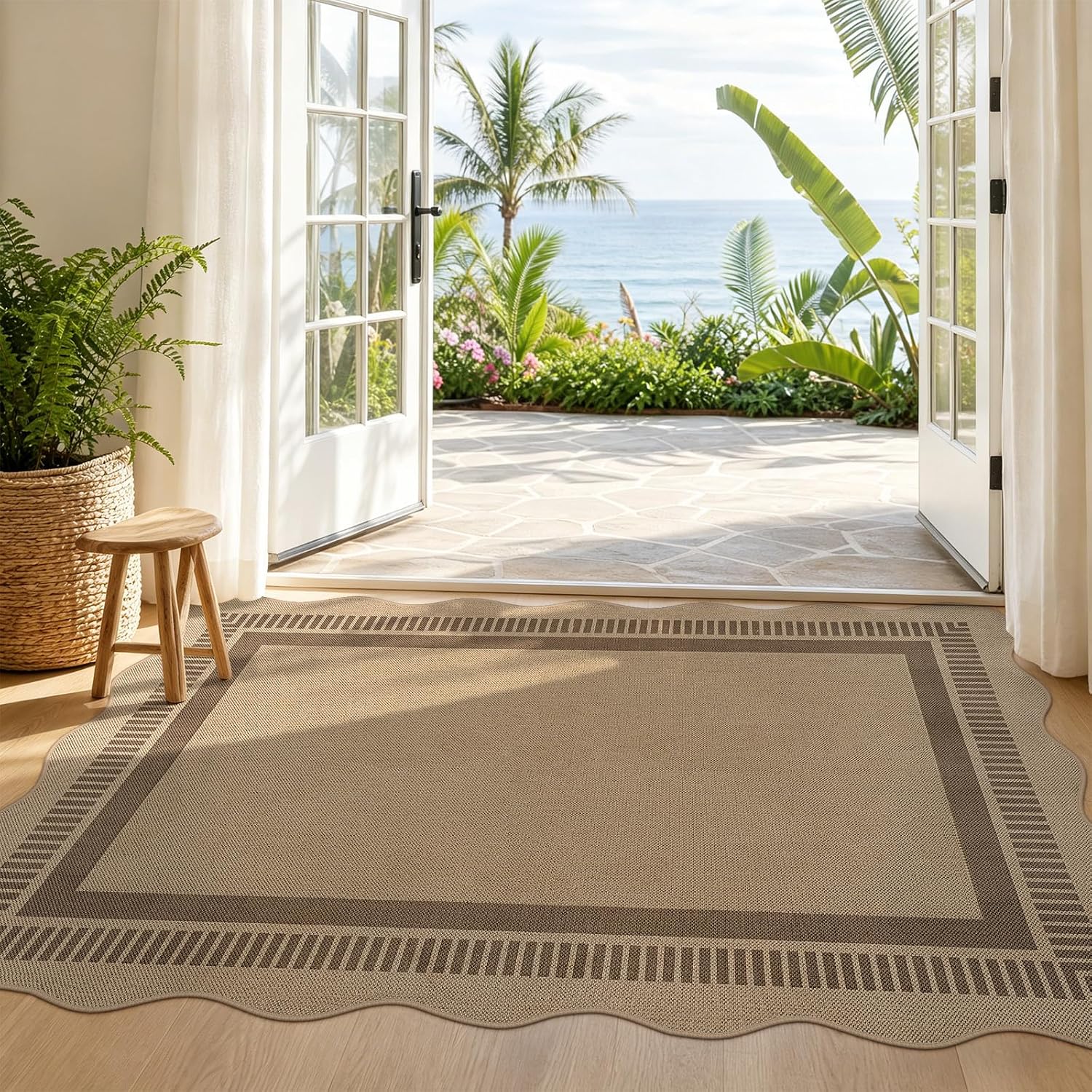 Detalle de Dadasgk LDYUS-A022-Tan-4x6 Scalloped 4' x 6' Indoor Outdoor Rug