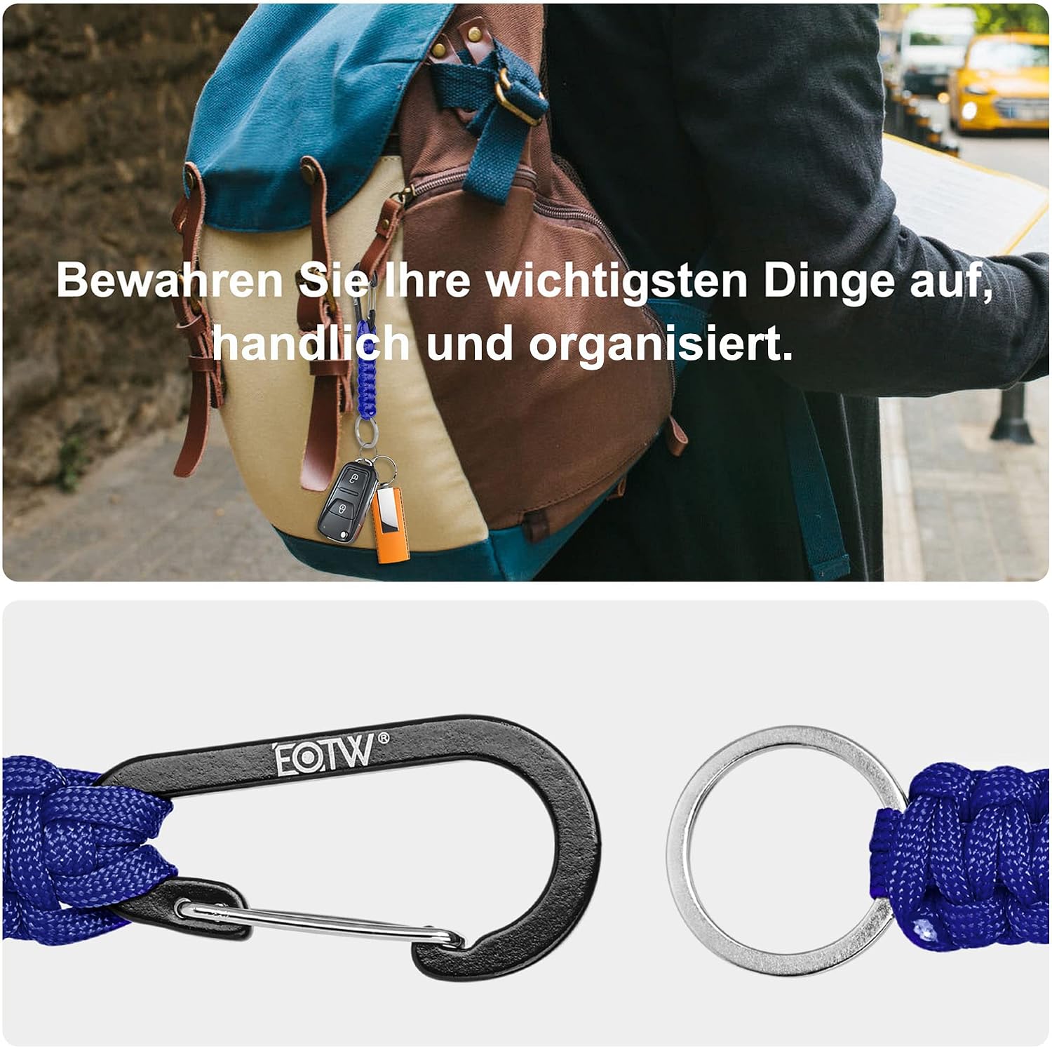 Detalle de EOTW Paracord Schlüsselanhänger mit Karabinerhaken – personalisierbar, robust und vielseitig