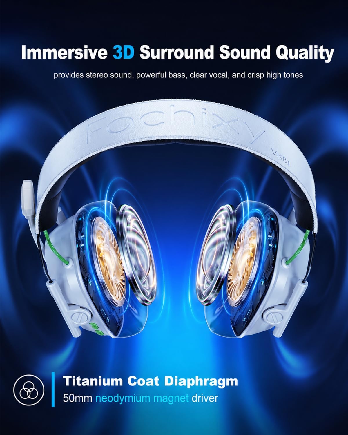 Detalle 2 de Fachixy VK81 Wireless Gaming Headset for PS5, PC, PS4, Switch, and Mobile