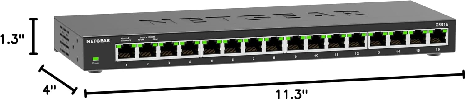 Detalle de NETGEAR GS316v3 16-Port Gigabit Ethernet Switch, Fanless, Desktop or Wall Mount