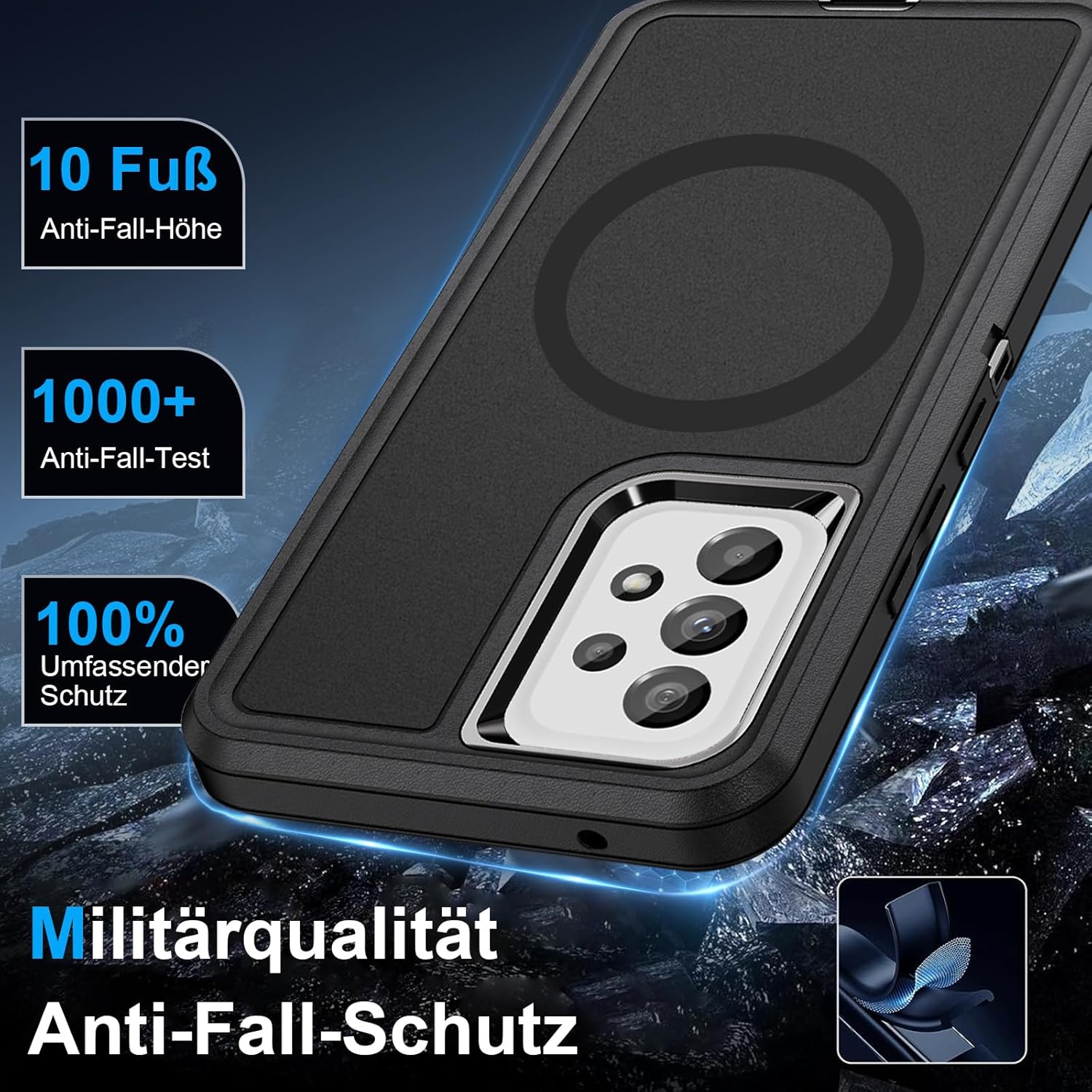 Thumbnail 1 de Giyer Handyhülle für Samsung Galaxy A53 5G (mit Schutzfolie, 360° stoßfest, magnetischer Ring) – Schwarz