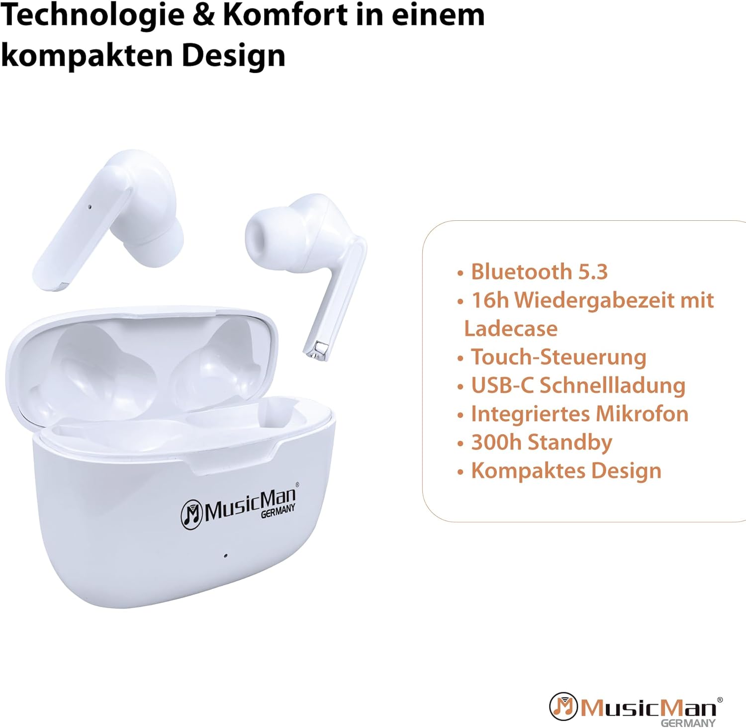 Thumbnail 1 de MusicMan BT-X63: True Wireless In-Ear Kopfhörer mit Ladebox – 16 h Laufzeit, Bluetooth 5.3, USB-C, Mikrofon