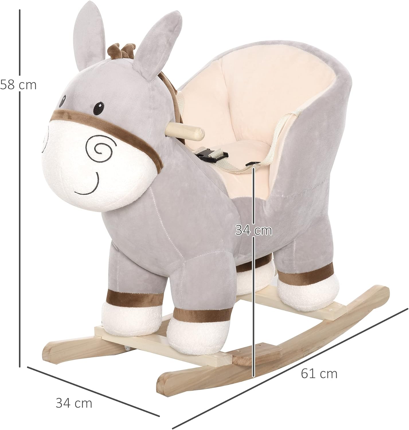 Thumbnail 6 de HOMCOM Cheval à Bascule Âne Peluche Gris