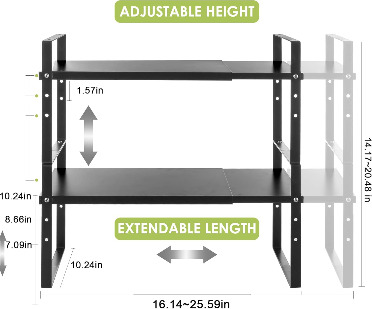 Detalle de Across-Star Expandable Cabinet Shelf Organizer Rack: Adjustable, Stackable Kitchen Storage Solution