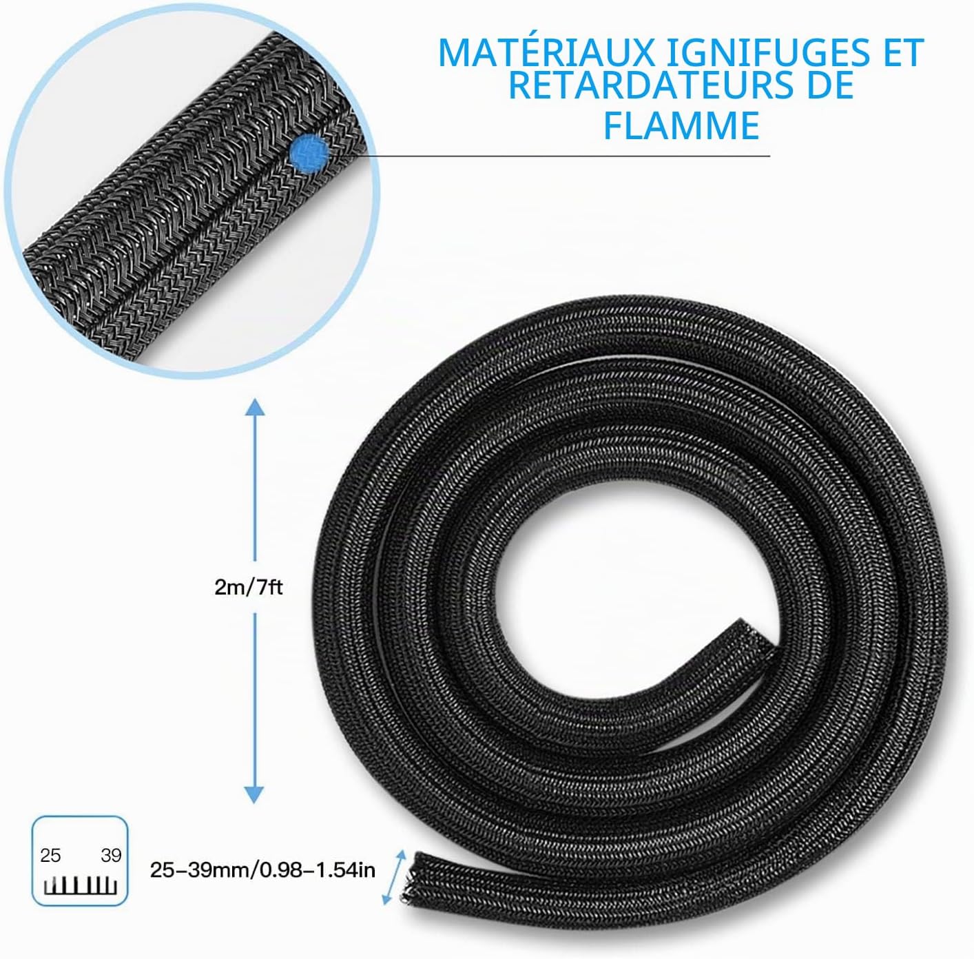 Thumbnail 6 de AGPTEK geweven kabelmantel, zelfsluitend, 2 m, diameter 25–39 mm