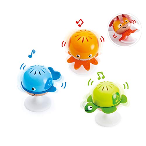 Detalle de Hape Saugnapf Rasselset – 3‑teilige Meeres‑Tier Rassel- und Beißspielzeug, für Babys ab 0 Monaten