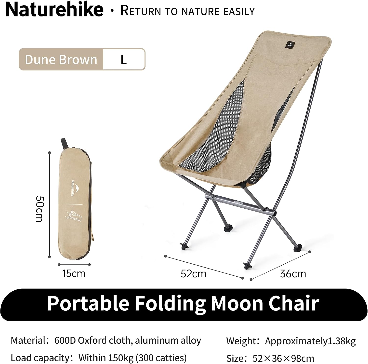 Detalle 2 de Naturehike YL06 campingstol – hopfällbar med hög rygg och aluminiumram