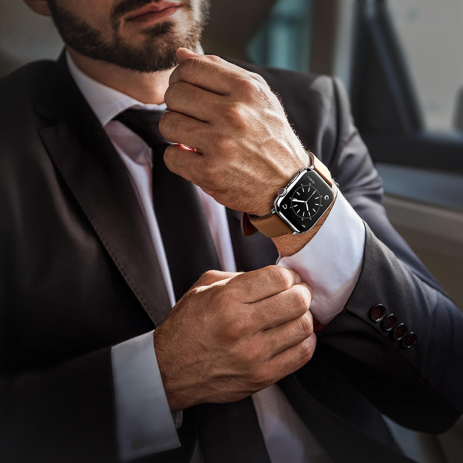 Thumbnail 4 de SUNFWR Leather Strap for Apple Watch (40mm–49mm) in Brown with Silver Buckle