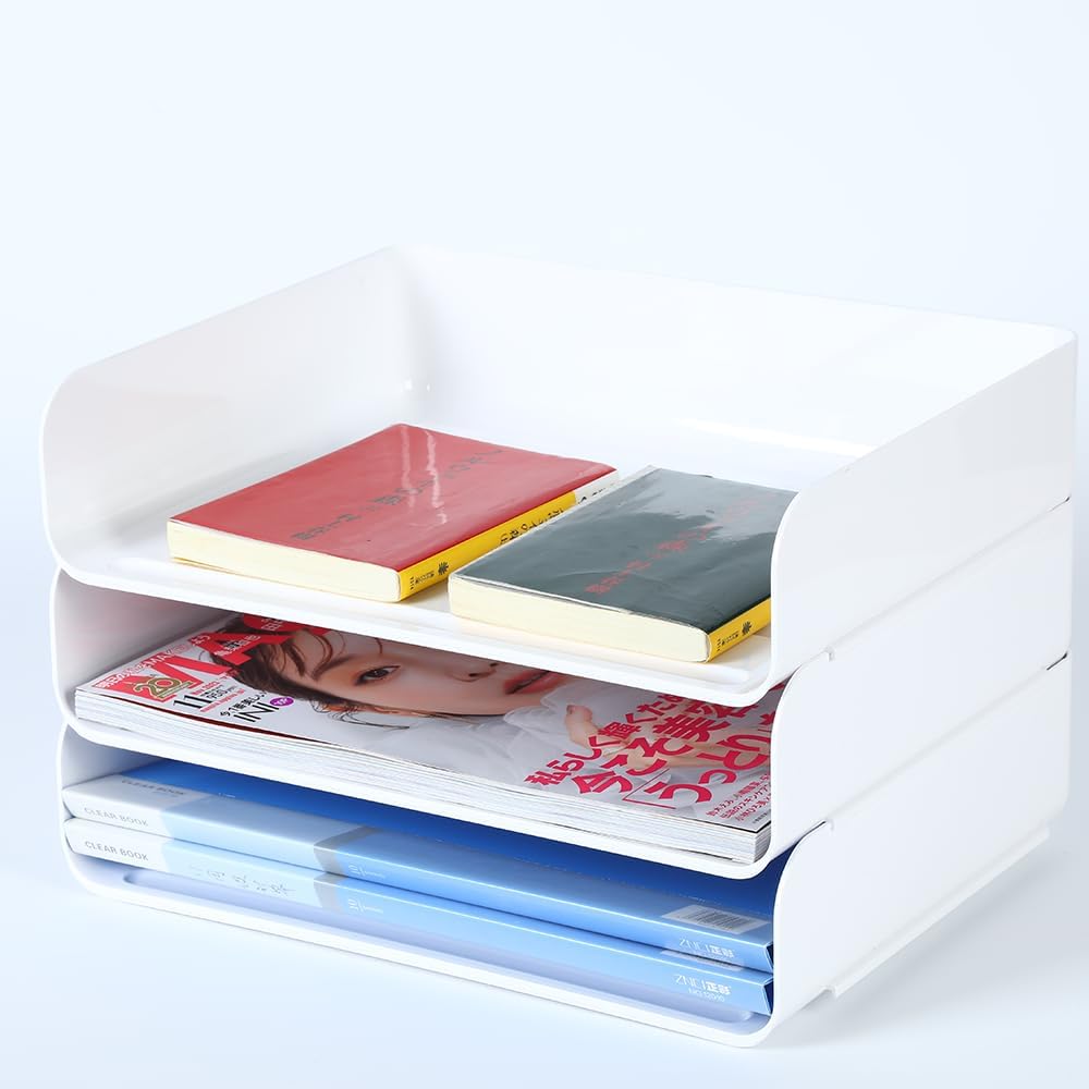 HKeeper Vassoi di carta impilabili – Set da 3 vassoi porta lettere in ABS, bianco