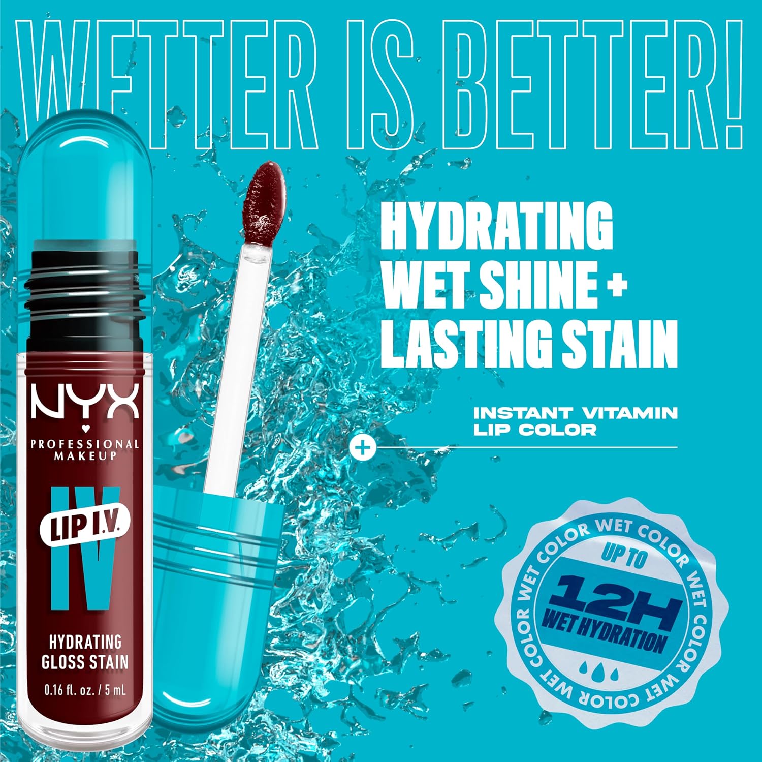 Detalle de NYX Professional Makeup Lip IV Hydrating Gloss Stain „Water ’Bout Wine?“ – Lipgloss & Lip Stain 2-in-1