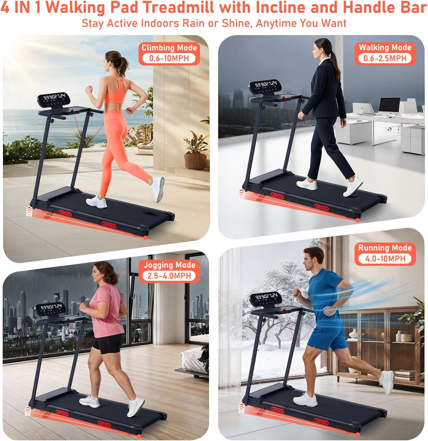 Detalle 2 de MCRG 380QM-5L6 Walking Pad Treadmill with Incline, 3.5 HP, 12 Programs